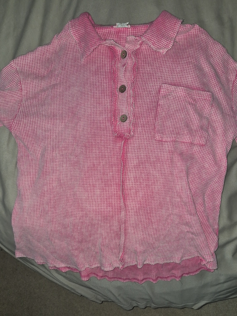 BiBi Pink Waffle-Knit Polo with Pocket